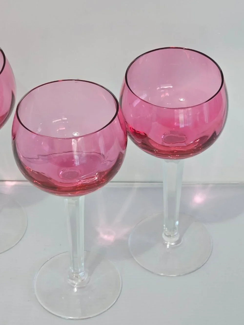 Cranberry Pink Wine Glasses Set/3 Mid Century Modern Vintage Cocktail Goblets Fa - Picture 5 of 9